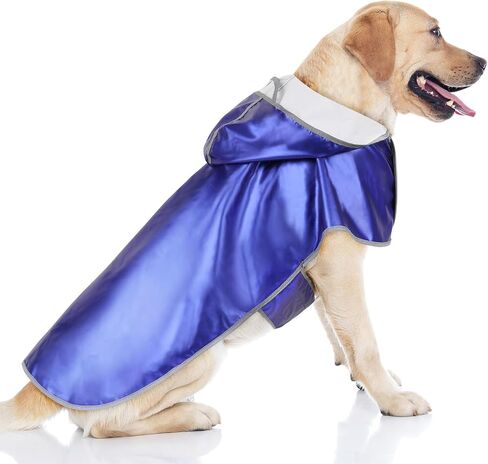 Waterproof Dog Raincoat - Reflective Dog Rain Jacket, Lightweight Dog Poncho with Transparent Brim Hood & Harness Hole, Pet Rainwear Dog Slicker for Dog Walking (Medium, Blue) in Saudi Arabia