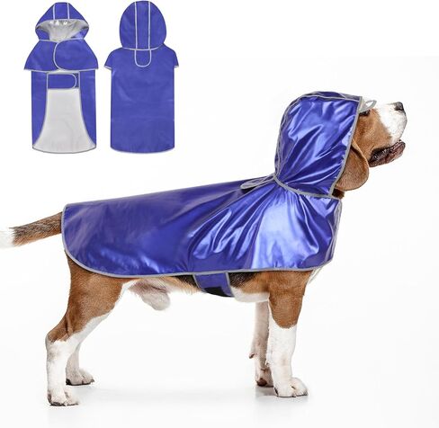 Waterproof Dog Raincoat - Reflective Dog Rain Jacket, Lightweight Dog Poncho with Transparent Brim Hood & Harness Hole, Pet Rainwear Dog Slicker for Dog Walking (Medium, Blue) in Saudi Arabia