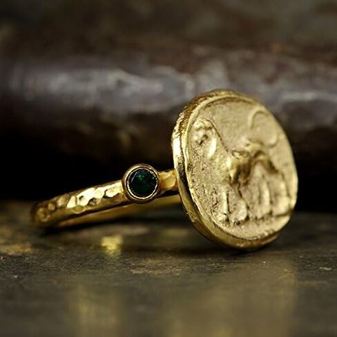 خاتم Caprixus Signet 925 من الفضة الإسترليني على شكل أسد خاتم عملة قديمة 24 قيراط من الذهب فيرميل مصمم خواتم مصنوعة يدويًا للنساء خاتم زركونيا مكعب مجوهرات تركية راقية in Saudi Arabia