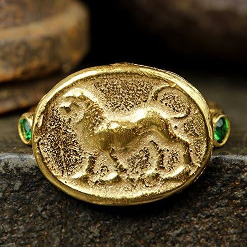 خاتم Caprixus Signet 925 من الفضة الإسترليني على شكل أسد خاتم عملة قديمة 24 قيراط من الذهب فيرميل مصمم خواتم مصنوعة يدويًا للنساء خاتم زركونيا مكعب مجوهرات تركية راقية in Saudi Arabia