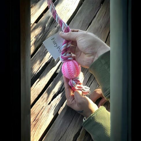 Dog Toys, Treat Dispensers, Rope Ball Dog Toy, Dog Yard Toys, Ball on Rope Dog Toy, Best Outdoor Toys for Dogs, Puppy Teething Chew Toy, Puppy Teething Toy Small and Medium Breeds(Pink) in Saudi Arabia