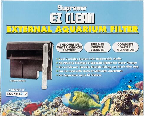 فلتر EZ Clean خارجي بسعة 55 جالون من Supreme EZ Clean مع سيفون مدمج لتغيير المياه، ومنظف الحصى، وخراطيش مزدوجة (للمياه العذبة والمالحة)، أسود - Danner Manufacturing, Inc. - #01105 in Saudi Arabia