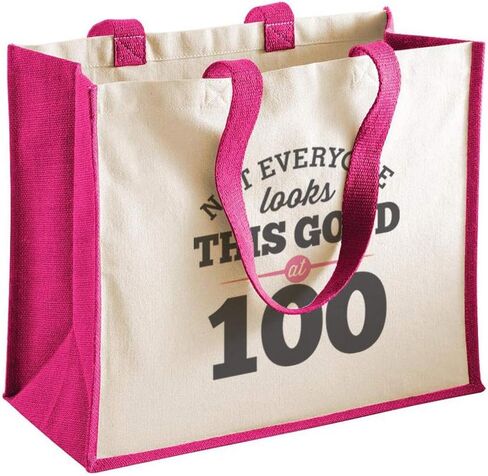 100th Birthday Gift Bag Keepsake Vintage 100 Gift for Women Novelty Shopping Tote (Fuchsia) in Saudi Arabia