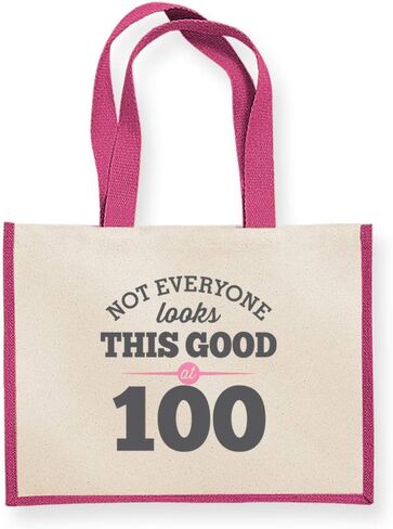 100th Birthday Gift Bag Keepsake Vintage 100 Gift for Women Novelty Shopping Tote (Fuchsia) in Saudi Arabia