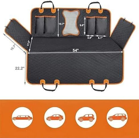 Dog Car Seat Cover for Back Seat for XL Cars, SUVs & Trucks - Durable Car Cover Protector for Dogs, Waterproof Scratchproof, Nonslip Backseat Dog Hammock (Bone) in Saudi Arabia