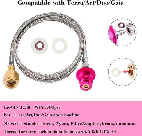 CGA320 Soda Machine CO2 Quick Adapter(60inch),for CO2 Quick-Connect Soda Machine Compatible With Terra/Art/Duo/Gaia/E-Terra/E-Duo in Saudi Arabia