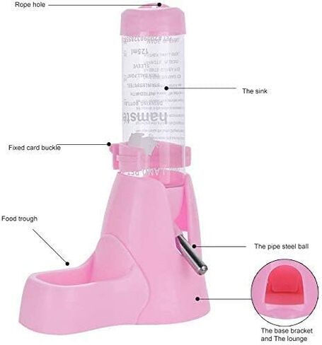 BINX (125ML, Pink) Water Dispenser Automatic pet Bottle for Hamsters, Rats, Guinea Pigs, White Rabbits and Small Animals in Saudi Arabia
