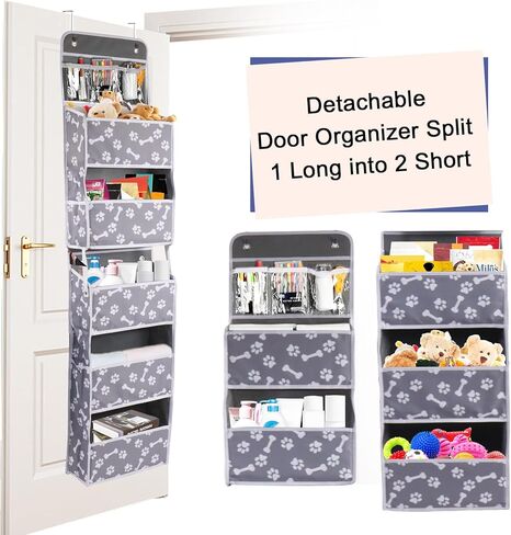 Dog Toy Basket 1 pack,5-Shelf Hanging Organizer for Dog Toys,Over Door Basket for Dogs with 2 Metal Hooks,5 Pockets Organizer for Dog Leash Harness Toys Treats-62.5''(height)-Bone Claw Print in Kuwait