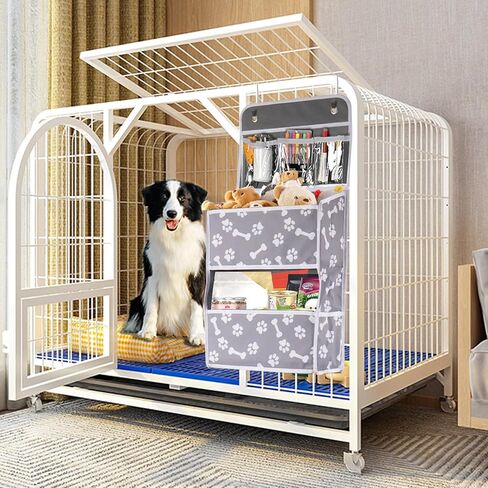 Dog Toy Basket 1 pack,5-Shelf Hanging Organizer for Dog Toys,Over Door Basket for Dogs with 2 Metal Hooks,5 Pockets Organizer for Dog Leash Harness Toys Treats-62.5''(height)-Bone Claw Print in Kuwait