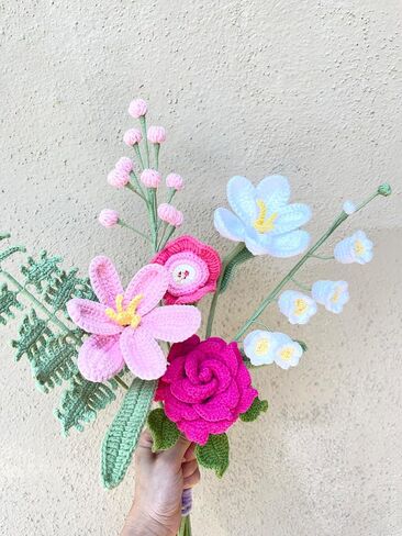 Crochet Flower Bouquet, 16 Inches Tall, Easy to Make Flowers for Gifts and Decorations (j) in Saudi Arabia