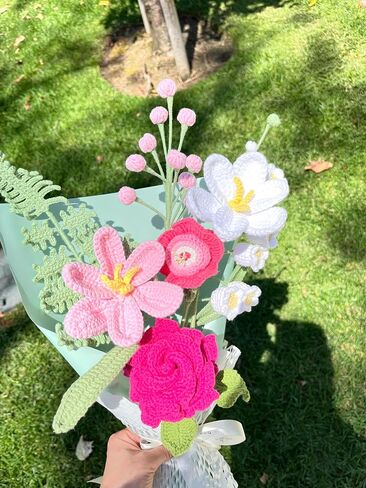 Crochet Flower Bouquet, 16 Inches Tall, Easy to Make Flowers for Gifts and Decorations (j) in Saudi Arabia