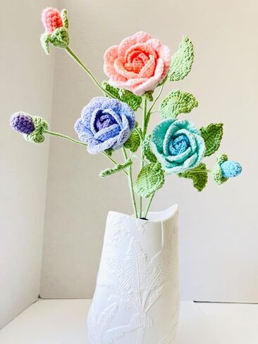 Crochet Flower Bouquet, 16 Inches Tall, Easy to Make Flowers for Gifts and Decorations (j) in Saudi Arabia