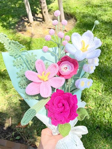 Crochet Flower Bouquet, 16 Inches Tall, Easy to Make Flowers for Gifts and Decorations (j) in Saudi Arabia