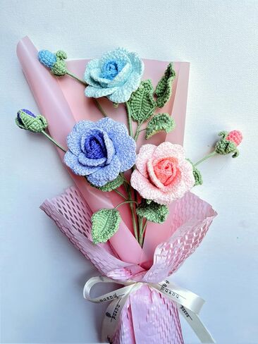 Crochet Flower Bouquet, 16 Inches Tall, Easy to Make Flowers for Gifts and Decorations (j) in Saudi Arabia
