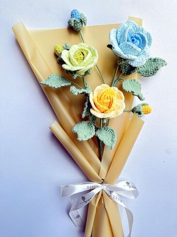 Crochet Flower Bouquet, 16 Inches Tall, Easy to Make Flowers for Gifts and Decorations (j) in Saudi Arabia