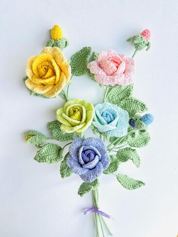 Crochet Flower Bouquet, 16 Inches Tall, Easy to Make Flowers for Gifts and Decorations (j) in Saudi Arabia