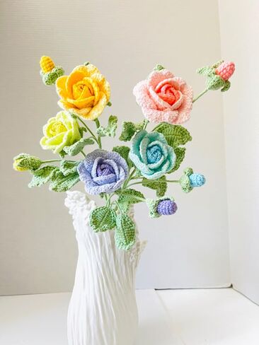 Crochet Flower Bouquet, 16 Inches Tall, Easy to Make Flowers for Gifts and Decorations (j) in Saudi Arabia