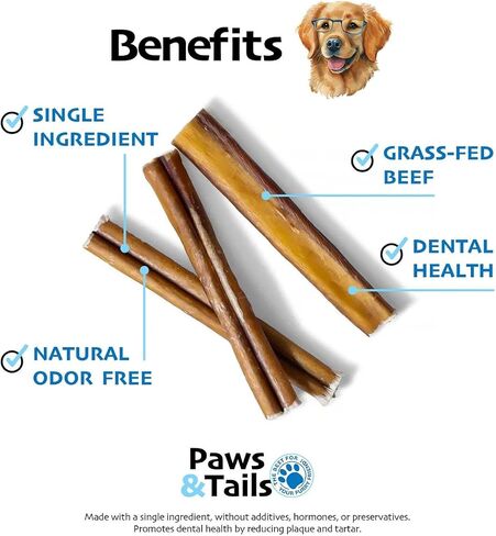 PAWS&TAILS All Natural Premium Bully Sticks for Dogs – Premium Odor-Free Beef Chews, High-Protein, Fully Digestible Dental Treats, Packaged in USA, Suitable for All Breeds. (6 Inch, 10 Sticks) in Saudi Arabia