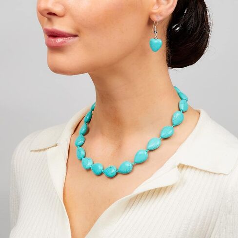 قلادة نسائية مصنوعة يدويًا من الأحجار الكريمة - قلادة مطرزة بالأحجار الكريمة الطبيعية على شكل دمعة للسيدات هدية مجوهرات للنساء (الفيروز الأزرق) in Saudi Arabia