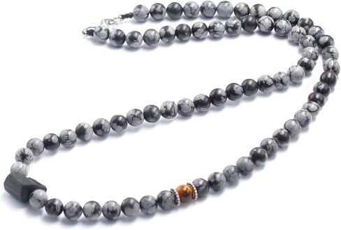 Natural Gemstone Crystal Tourmaline Necklace, Black Tourmaline Snowflake Obsidian Tiger Eye Bead Necklace, Chakra Healing Protection Pendant Birthday Fathers Day Gift for Men in Kuwait