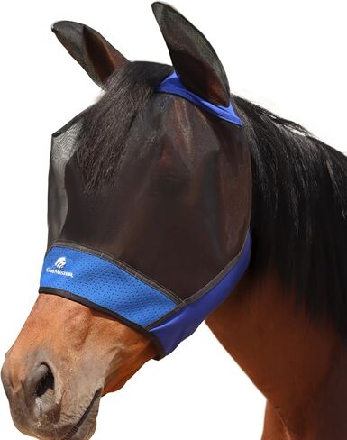 Horse Fly Mask Large Space Fly Mask Breathable UV Protection Equine Mask with Reflective Features on Ears Royal Blue L in Saudi Arabia