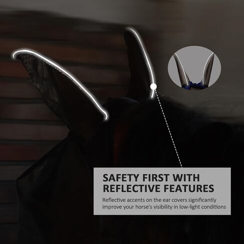 Horse Fly Mask Large Space Fly Mask Breathable UV Protection Equine Mask with Reflective Features on Ears Royal Blue L in Saudi Arabia