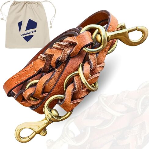 Multi Function 8ft Leather Dog Leash, Genuine Leather Leash Hands Free Leash Dog Training Leash for Small, Medium and Large Dogs (Black, 8 Ft) in Saudi Arabia