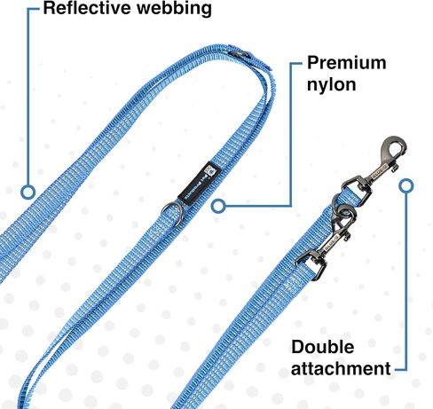 Blue-9 Reflective Multi-Function Dog Leash, Double Attachment Adjustable Lead for Obedience Training and Running, 6 Feet, Medium/Large, Blue in Saudi Arabia