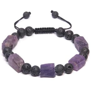 Protection Amethyst Crystal Bracelet for Men, Natural Healing Crystal Amethyst Stone Bracelet Mens Birthday Valentines Gifts, Handmade Lava Beaded Essential Oil Diffuser Bracelets for Stress Relief