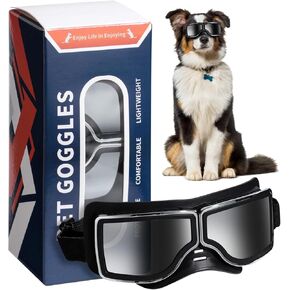NVTED Dog Goggles Sunglasses, UV Protection Dog Sunglasses with Adjustable Strap, Windproof Dustproof Anti-Fog Dog Eye Protection Sunglasses for Small Dogs Outdoor Driving Riding, Medium/Large Breed