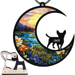 6'' Chihuahua Short Hair Dog Memorial Suncatcher & Wooden Dog Paw Keychain Personalized Dog Name Ornament Window Hanging Pet of Loss Dog Sympathy Gift for Dog Lovers SCD-B11-6-28