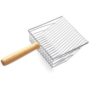 KUNWU Steel Silver Cat Litter Scoop Large with Wooden Handle, Fast Sifting Lifter Cat Litter Scooper, Easily Use and Cleaning (Silver)