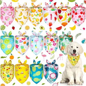 Weewooday 15 Pcs Summer Pet Bandanas Bulk Cute Dog Triangle Bib Scarf Summer Hawaii Style Flamingo Fruit Leaf Pattern Dog Bandana Pet Kerchief Set for Small Medium Puppy Cat Costume Accessory (Fresh)