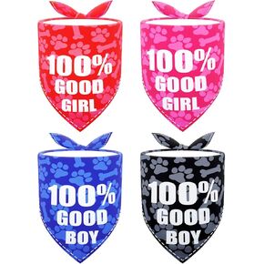 PET SHOW 4 Pack Dog Bandanas 100% Good Dog Print Big Triangle Bibs for Medium Extra Large Dogs Friendly Pets Girl Boy Paw Pattern Scarves Grooming Accessories(Large)