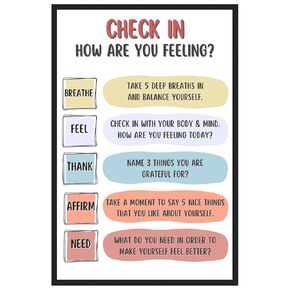 Mental Health Feelings Check Poster - 11x17 in Inspirational Wall Art Print for Classroom Decor, Therapist Office Decor, Boho Wall Art for Middle & High School Decoration, Dorm Wall Decor