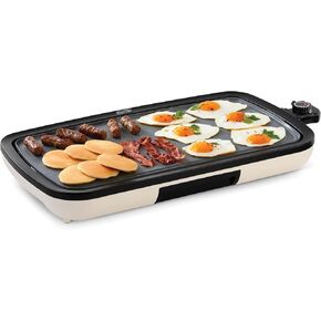 DASH Everyday Ceramic Electric Griddle for Pancakes, Burgers, Quesadillas, Eggs & other on the go Breakfast, Lunch & Snacks with Drip Tray + Included Recipe Book, 20in, 1500-Watt - Cream
