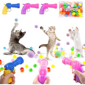 قاذفة كرات لعبة للقطط، 3 قطع قاذفة كرات للقطط مع 100 قطعة من كرات بوم بومس، كرات لعبة للقطط، ألعاب تفاعلية للقطط للقطط الصغيرة في الأماكن المغلقة، لعبة جلب القطط للتدريب على لعب المطاردة in Kuwait