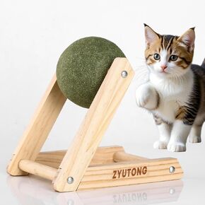 Giant Catnip Ball with Wood Stand — Interactive Catnip Roller Ball Catnip Relaxation Ball Activity Cat Toy Ball with Bell Inside, Licking, Spinning, Enrichment, Relaxation Catnip Ball Toy