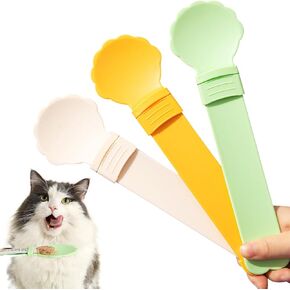 3pcs Cat Strip Feeders, Lickable Cat Strip Squeeze Spoon Multifunctional Cat Wet Treat Dispenser Spoon Cute Shell Shape Cat Food Spoon Cat Stick Feeder for Wet Food Cat Pet Supplies(3 Colors)