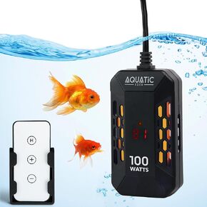 Small Submersible Aquarium Heater 100 watt - Fish Tank Heater with Digital LED Display & Remote for Temperature Adjustment - Heater for Aquariums up to 30 Gallon.