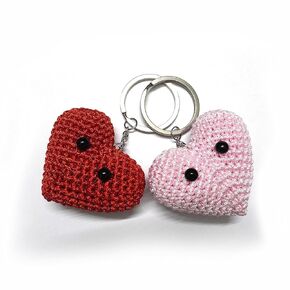 Trangscrochet Crochet Heart Keychain, Love, Cute - 2 pieces (1 red and 1 pink)