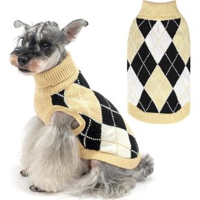 KOOLTAIL Small Dog Sweater, Knit Turtleneck Cold Weather Dog Sweaters for Medium Large Dogs, Soft Diamond Plaid Pullover Knitwear Dog Winter Warm Clothes, Pet Coat Puppy Sweater for Girls Boys XS