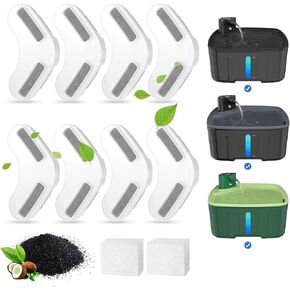 Dog Water Fountain Filters,Replacement Filter for 2.1GAL/270oz Large Dog Fountain,8 Packs Filters & 2 Sponges Set for 8L Lager Dog Water Fountain wireless