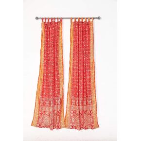 Light-Filtering Sari Colorful Curtains – Boho Curtains, Bed Canopy Panel, Wall Tapestry or Window Treatment For Bedroom or Living room + Tote bag (84"L x 42"W Set of 2, Red Rust)