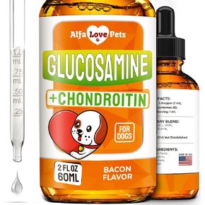 Glucosamine for Dogs Liquid ✿ Hip and Joint Supplement Dogs Liquid ✿ Dog Joint Supplement Liquid ✿ Glucosamine for Small Dogs ✿ Liquid Glucosamine for Dogs ✿ Bacon Flavor ✿ 2 Oz
