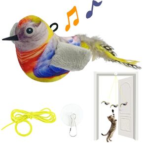 Cat Toys Hanging Bird, Retractable Cat Teaser Toy, Vivid Chirping, Interactive Catnip Toys for Indoor Cats Kitten Play Chase Exercise, Set B