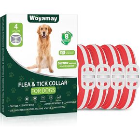 4 Pack Flea Collar for Dogs, 32 Months Flea and Tick Prevention for Dogs, Adjustable Flea and Tick Collar for Dogs, Dog Flea and Tick Collar, Water-Resistant Dog Flea Collars, Red & White