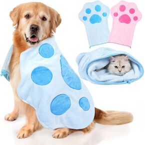 Glove Dog Towel for Drying Dogs for Dogs and Cats & Other Pets，(27.6 x 18.1 Double-sided available)Large Quick Dry Microfiber Grooming Pet Towel Super Absorbent and Soft Dry the pet in a glove.