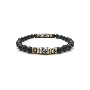 Matte Black Onyx Beads Bracelet, Onyx, Gold, and Sterling Silver Beads Bracelet, Man's Bracelet