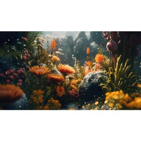 Foggy Stone Terrarium Background Green Seaweed Scenery Orange Floral Aquarium Background Durable Reptile Habitat Flower Background Mysterious Tank Backdrop Vinyl 24x12in